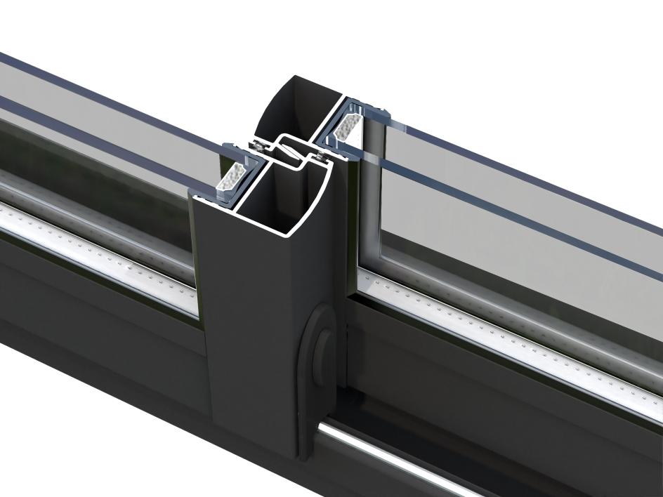 Interlocking system with wind lock and brush strips on both sides of the doors provide a tight seal.